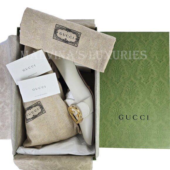 GUCCI SHOES BLONDIE WHITE LEATHER GOLDTONE G LOGO PUMPS sz 41 11 US - Picture 14 of 15